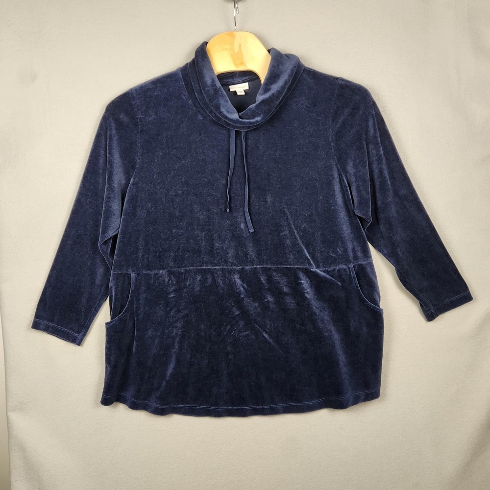 Pure Jill Pullover Womens 3X Velvet Cowl Neck Long Sleeve Pockets Relaxed Top